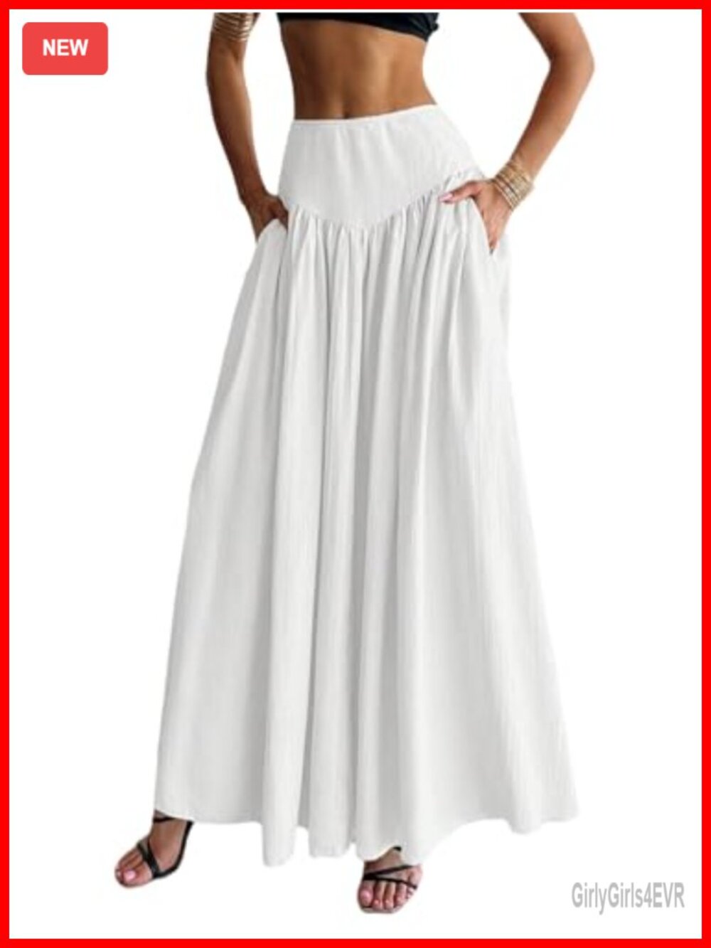 Boho Flowy Ruffle High Waisted Pleated Maxi Skirt with Pockets